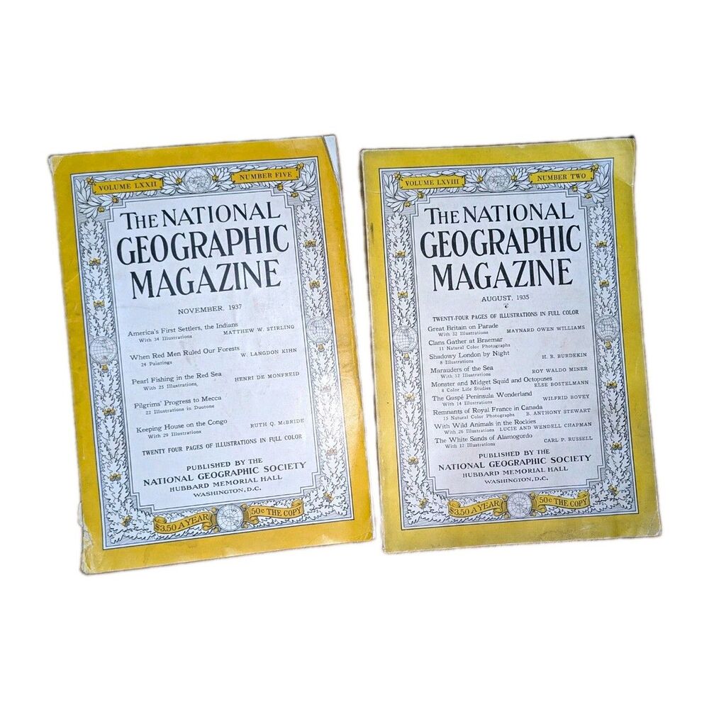 Vintage National Geographic Magazine 1937 & 1935 Lot of 2 Issues See Images